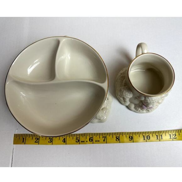 Lenox Lazy Lamb Ivory Porcelain Baby Feeding Divided Bowl & Cup - Picture 8 of 9